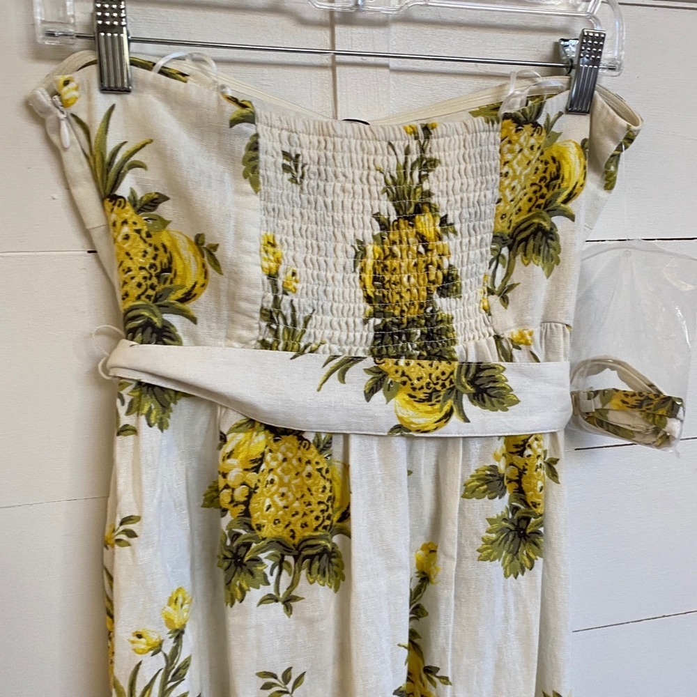 TAHARI Pineapple Linen Blend Pineapple Strapless Midi Dress 8 NWT - Picture 5 of 14